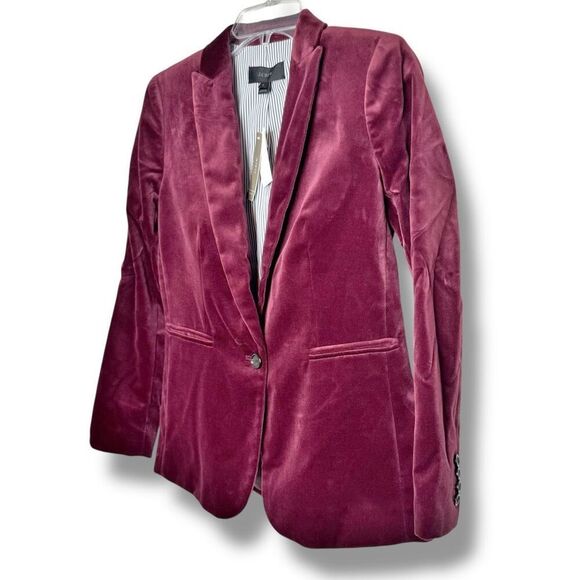 J. Crew Women’s Velvet Maroon Red Sport Blazer Coat Stripes Lined Modal Cotton 0 - Picture 2 of 10